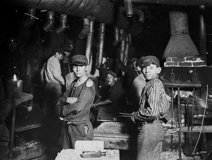 Children glass factory workers
