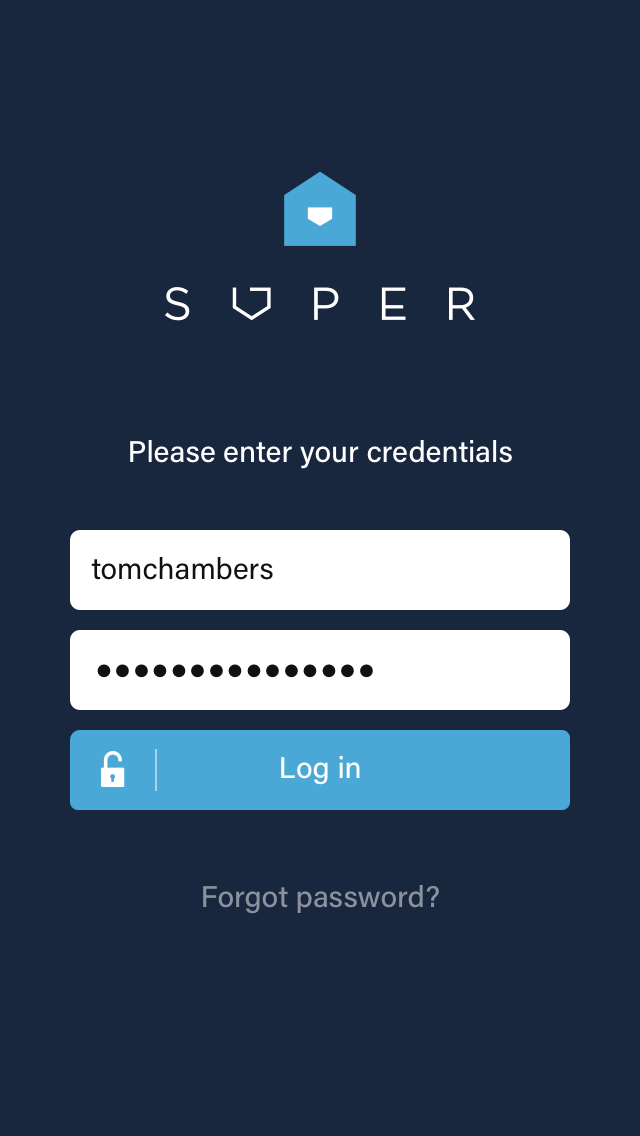 Super mobile app homescreen